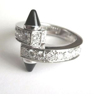 CARTIER Menotte 18K White Gold Diamond Black Onyx Ring